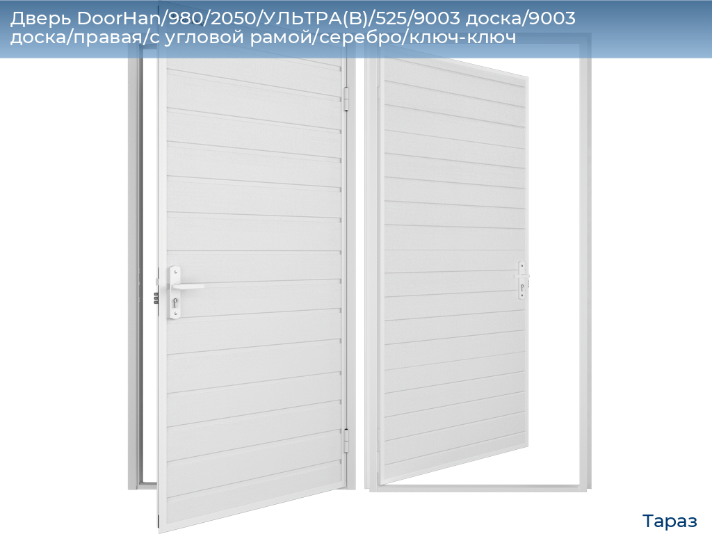 Дверь DoorHan/980/2050/УЛЬТРА(B)/525/9003 доска/9003 доска/правая/с угловой рамой/серебро/ключ-ключ, taraz.doorhan.ru