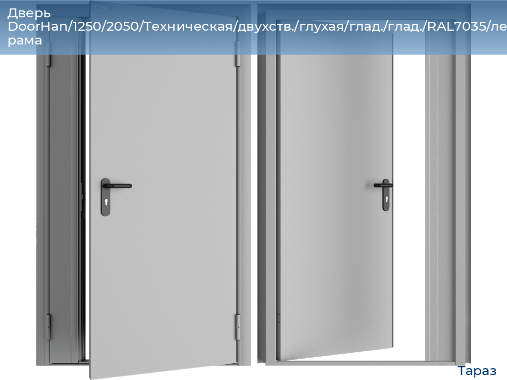 Дверь DoorHan/1250/2050/Техническая/двухств./глухая/глад./глад./RAL7035/лев./угл. рама, taraz.doorhan.ru