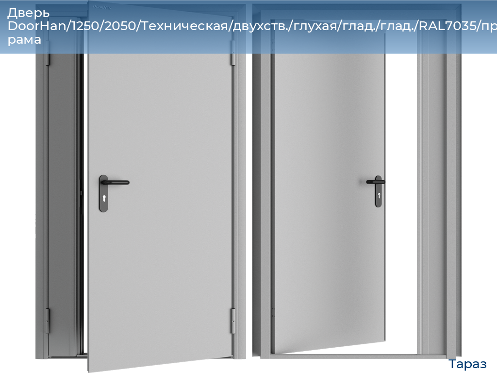 Дверь DoorHan/1250/2050/Техническая/двухств./глухая/глад./глад./RAL7035/прав./угл. рама, taraz.doorhan.ru