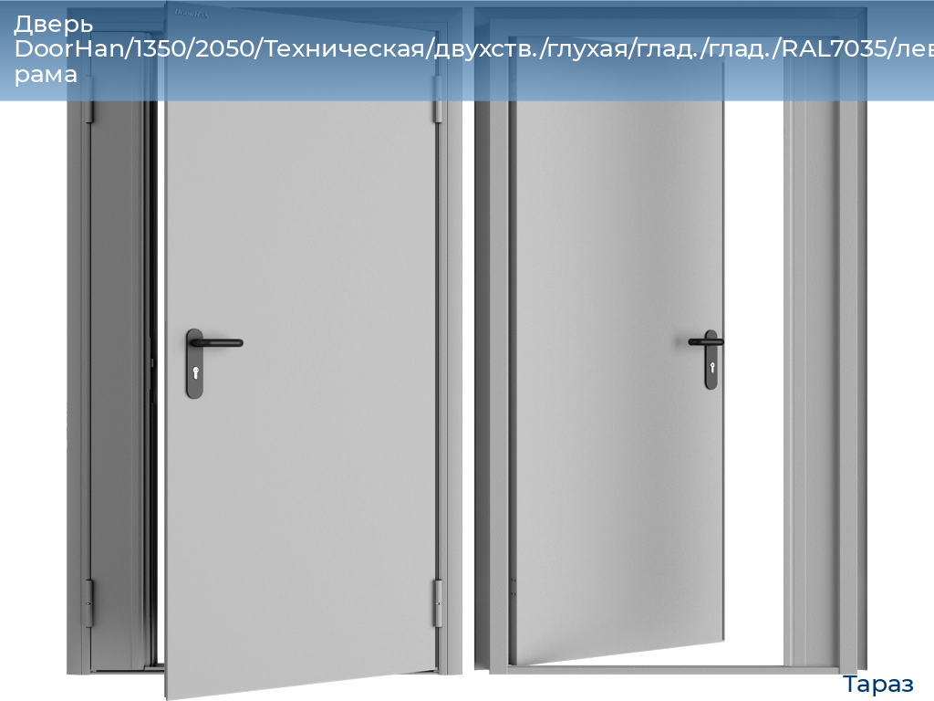 Дверь DoorHan/1350/2050/Техническая/двухств./глухая/глад./глад./RAL7035/лев./угл. рама, taraz.doorhan.ru