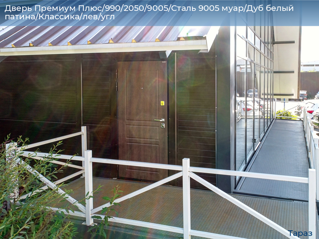 Дверь Премиум Плюс/990/2050/9005/Сталь 9005 муар/Дуб белый патина/Классика/лев/угл, taraz.doorhan.ru